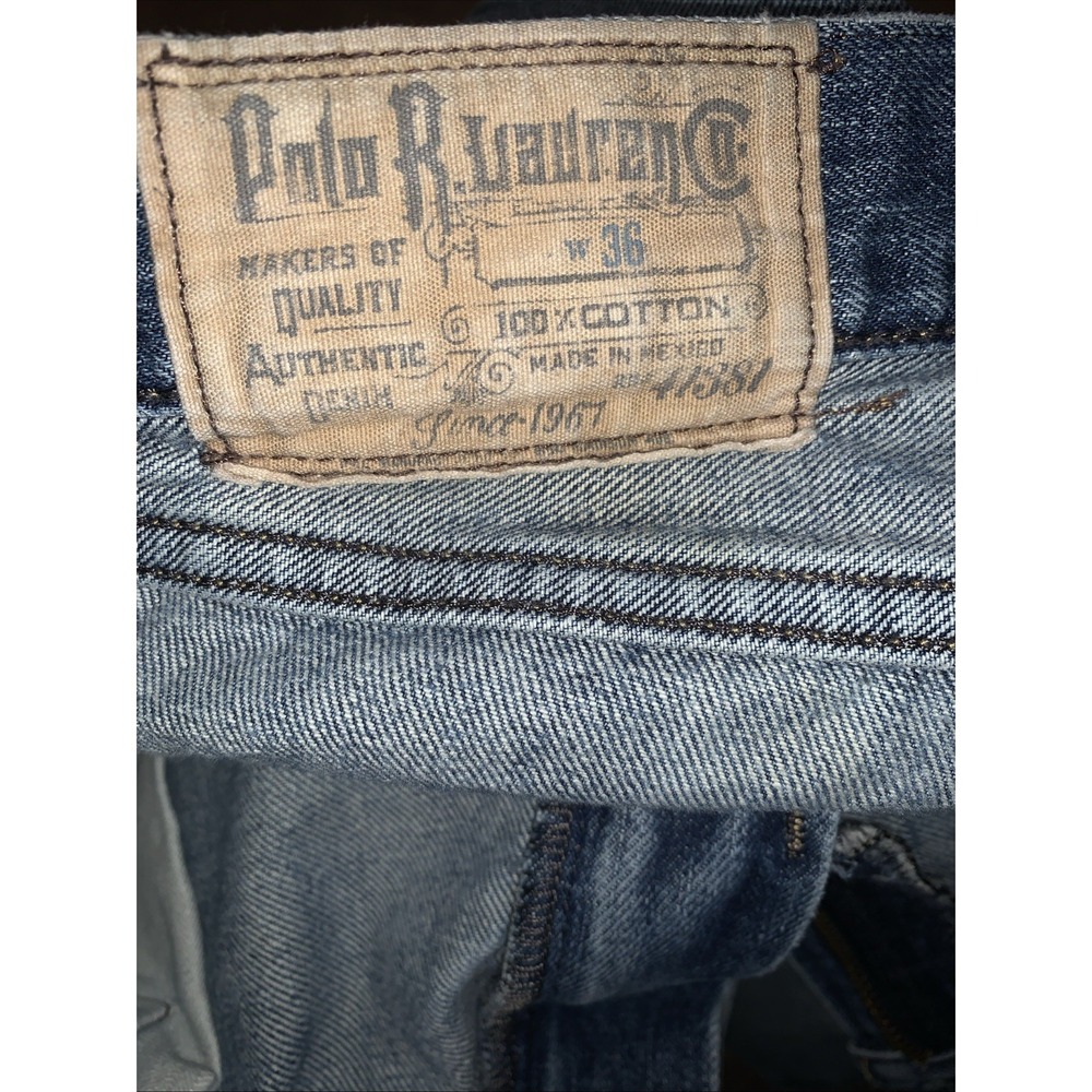 VTG Polo Ralph Lauren Mens 36 Denim Shorts‎ Raw Hem Blue Medium Wash Cut Off - Picture 10 of 14